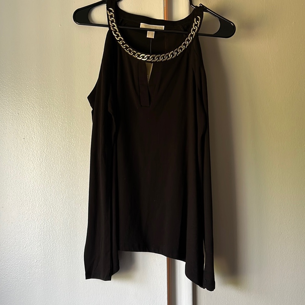 NWT Michael Kors cold shoulder black shirt with metal detail